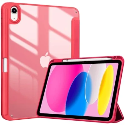 Afbeelding van ProCase beschermhoes voor iPad 10e generatie 10,9 inch in 2022, model A2696, A2757, A2777, nieuwe verbeterde hoes met penhouder, tegen vallen rood.
