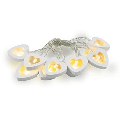 Afbeelding van The Glowhouse Premium Houten Hart String Lights Batterij Werkt 10 Warm Witte LEDs