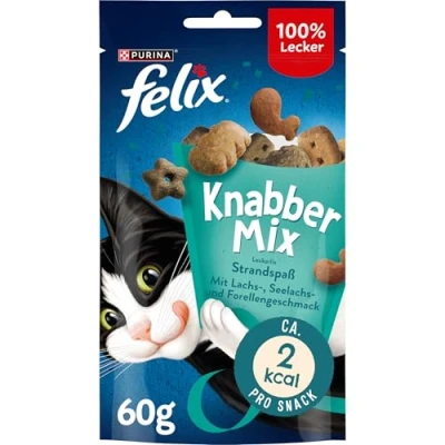 Afbeelding van Felix Knabber Mix kattensnacks met eiwitten, vitaminen &amp; Omega 6, zonder toevoeging van kunstmatige kleurstoffen, hoeveelheid: 8 pack (8 x 60 g zak)