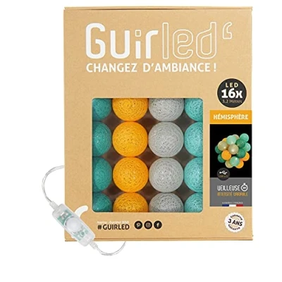 Afbeelding van Guirled Lichtketting met katoenen bollen, USB, nachtlampje voor baby&#039;s, 2 uur adapter USB poorten 3 intensiteiten 16 bollen 1,6 m halve bol