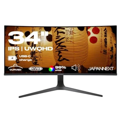 Afbeelding van JAPANNEXT PC Monitor Gebogen 34 inch UWQHD HDR IPS paneel Laad je computer op via USB C (65W) G Sync/FreeSync KVM technologie JN IPSC34UWQHDR C65W H