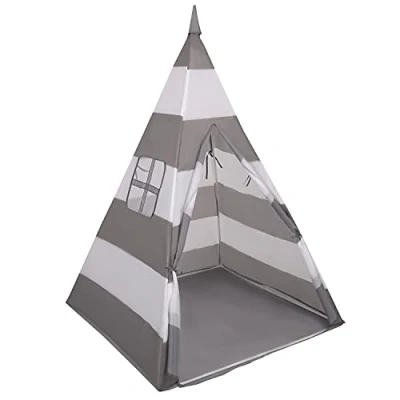 Afbeelding van Selonis Tipi Tent voor Jonge geitjes Speelhuis zonder Ballen Binnen Openlucht Tipi, Grijze en Witte Strepen