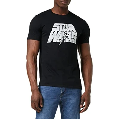 Afbeelding van Star Wars Heren Stencil Logo T shirt, Zwart, S