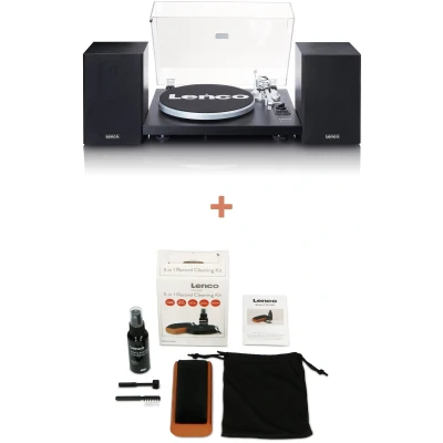 Afbeelding van Lenco LS 500BK + TTA 5IN1 Vinyl Cleaning Kit Platenspeler met Bluetooth en ingebouwde Versterker 2 externe Speakers Zwart