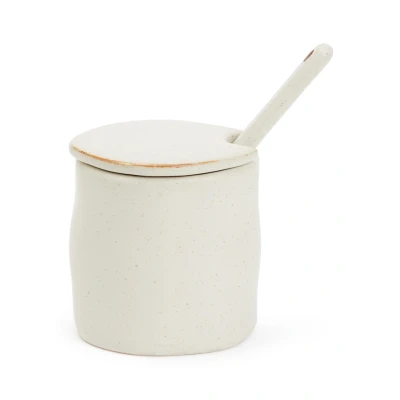 Afbeelding van Ferm Living Flow jampot met lepel Off white speckle