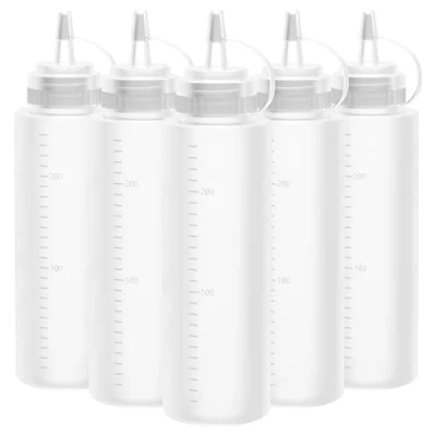 Afbeelding van Lestiven 5 stuks plastic knijpfles, 240 ml, lekvrij en BPA vrij, voor ketchup, mosterd, mayo, scherpe sauzen, olijfolie