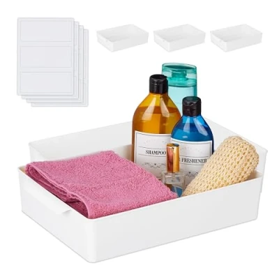 Afbeelding van Relaxdays opbergbak set van 4 stapelbare opbergdoos badkamer speelgoed opbergbox wit