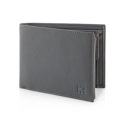 Afbeelding van KRONIFY Atlas Heren Portemonnee met RFID bescherming I Echt lederen muntzakje in voor mannen Blue Grey geschenkverpakking