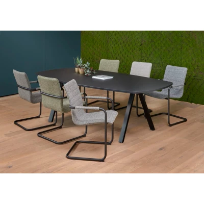 Afbeelding van Vergadertafel Victory Deens Ovaal 240x120cm frame Antraciet (Ral 7016) blad Noten Hickory