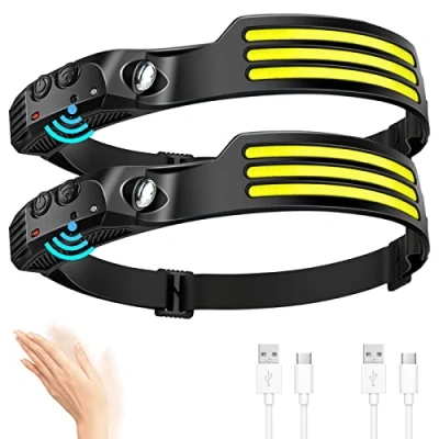 Afbeelding van DAWINSIE Oplaadbare led hoofdlamp, 2 stuks, hoofdlamp met bewegingsmelder, 5 verlichtingsmodi van 230 graden, voor kinderen, volwassenen, kamperen, wandelen