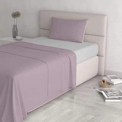 Afbeelding van Italian Bed Linen Natuurlijke kleur Set (Flat 150x300, Hoeslaken 90x200cm+Kussensloop 52x82cm), Benzine Fles Groen, Misty Rose/Lichtgrijs, ENKEEL
