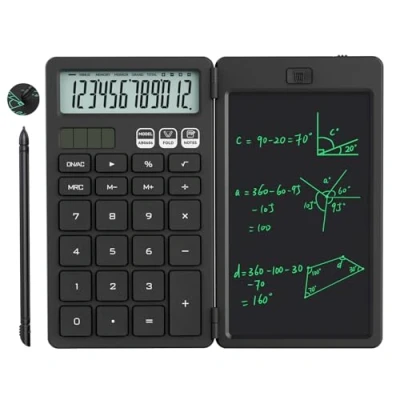 Afbeelding van NEWYES Rekenmachine, met schrijftablet en pen, zonne energie batterijen, geschikt voor studenten, gezinnen, kantoren (zwart)