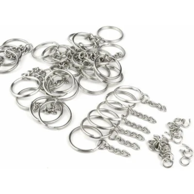 Afbeelding van FSW Products 10 Stuks Sleutelringen met ketting RVS Sleutel labels Sleutelhanger caps Sleutellabels