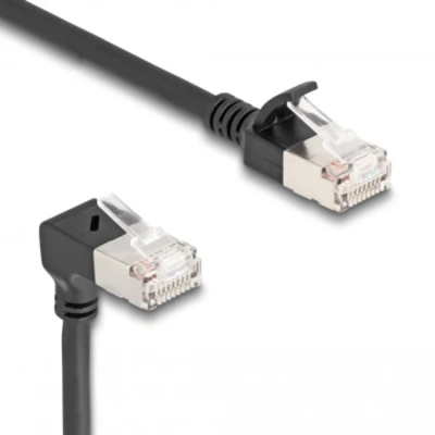 Afbeelding van Delock RJ45 Netzwerkkabel Cat.6A S/FTP Slim 90 unten gewinkelt / gerad