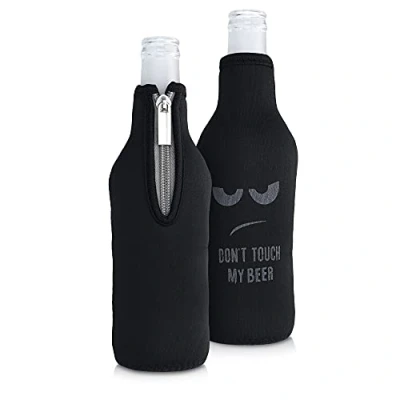 Afbeelding van kwmobile 2x flessenkoeler Koeltas van neopreen voor flessen geschikt 330ml fles flesjes bier en frisdrank In wit / zwart Don&#039;t Touch my Beer design