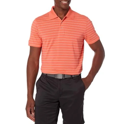 Afbeelding van Amazon Essentials Heren Slim Fit Sneldrogend Golfpoloshirt Koraal Oranje Streep, X Large