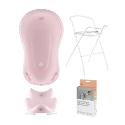 Afbeelding van Hylat Baby Set: Babybad Lite met Badstandaard, Badzitje en Afvoer ideale oplossing voor geweldige badervaringen, Kleur: Roze, Motief: Hug Me