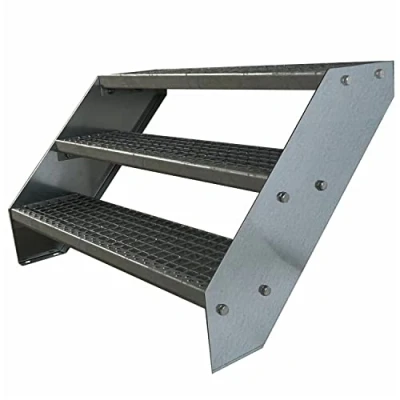 Afbeelding van Grating stalen Stringer Trap 3 Treden Volledig gegalvaniseerd Afmetingen (L x B H) 63cm 80cm 57cm Weerbestendig en corrosiebestendig