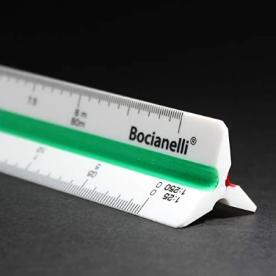 Afbeelding van Bocianelli Kunststof schaal liniaal 30cm 1:10 1:20 1:25 1:30 1:40 1:50 1:100 1:200 1:250 1:300 1:400 1:500 metrisch voor architecten ingenieurs architectuur Technische Tekening