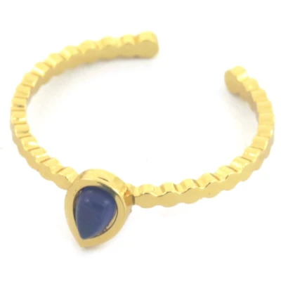 Afbeelding van Ring met Druppel RVS One Size Goudkleurig en Blauw