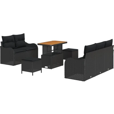 Afbeelding van vidaXL 8 delige tuinsofa set met kussens Zwart Poly Rattan Acacia