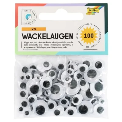 Afbeelding van folia 7519 wiebelogen zelfklevend, 100 stuks gesorteerd in 6 verschillende maten ideaal voor het vormgeven van dieren en andere figuren