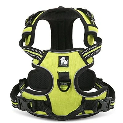 Afbeelding van WINHYEPET True Love Dog Harness Geen Pull Front Clip Vest Hond Auto Harnassen Verstelbaar met Handvat Vier Punten van Aanpassing Reflecterende Gewatteerde Oxford Materiaal, Wandelen Training (XL (32 42 inch), Neon Geel)