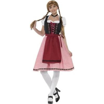 Afbeelding van Smiffy&#039;s Boeren Tirol &amp; Oktoberfest Kostuum Keurige Katja Bierfeest Vrouw Rood Small Verkleedkleding