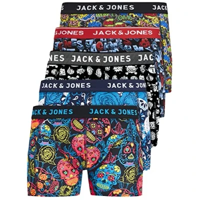 Afbeelding van JACK &amp; JONES 12204864 Boxershorts voor heren, set van 5 stuks, wit, zwart, blauw, grijs, trunks, XL