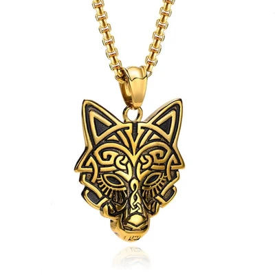 Afbeelding van Mendes Nordic Heren Ketting Rune Wolf Gold