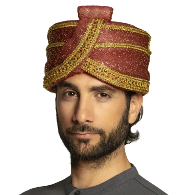 Afbeelding van Boland 81031 hoed Sultan Ali, hoofdomtrek tot 59 cm, rood goud, hoofdbedekking, muts, sjeik, Arabisch, kostuum, carnaval, themafeest