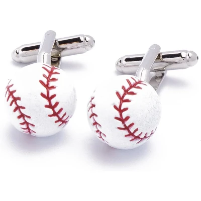 Afbeelding van Manchetknopen Honkbal Softbal Bal Wit met Rood