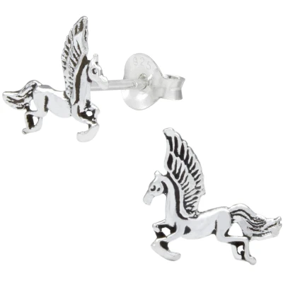 Afbeelding van JoyS Zilveren Pegasus oorbellen geoxideerd gevleugelde paard