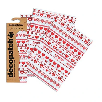 Afbeelding van Clairefontaine C612O Decopatch papier, 3 pack violet met gebreide harten Format : 395 x 298 mm Blauw rood hartjes