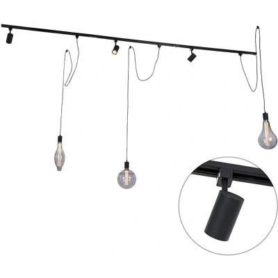 Afbeelding van QAZQA Railsysteem met 3 spots en hanglamp 1 fase zwart Cavalux Jeana