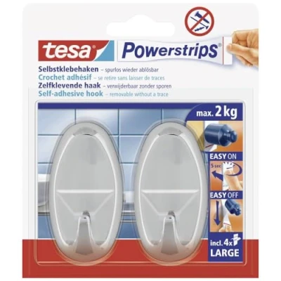 Afbeelding van Tesa Powerstrips Hooks Groot OVAAL, Chroom