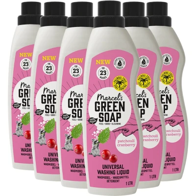 Afbeelding van 6x Marcel&#039;s Green Soap Wasmiddel Patchouli &amp; Cranberry 23 Wasbeurten 1 liter