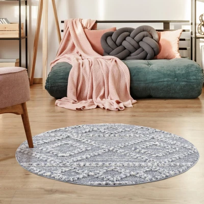 Afbeelding van Vloerkleed Focus Hoogpolig Fluffy Scandinavisch Grijs 120 cm Rond Polypropyleen Tapijtenloods