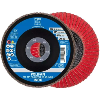 Afbeelding van PFERD 67711550 PFC 115 CO FREEZE 50 SG INOX Lamellenschijf Diameter mm Boordiameter 22.23 Legering op nikkelbasis, Superlegeringen nikkel of
