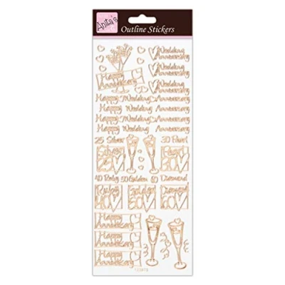 Afbeelding van Anitas Outline Stickers, huwelijksverjaardag, roségoud op wit, voor scrapbooking, kaarten maken, kinderspel, huiswerk, kunst, ambacht, verfraaien, decoratief, papier, kaart, glas, metaal, kunststof,