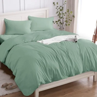 Afbeelding van Cotopuro Beddengoed, 200 x cm, 3 delig, 100% katoen, dekbedovertrekset cm (2 kussenslopen 50 80 cm), van premium 150 g/m², zacht, ademend, hypoallergeen, turquoisegroen