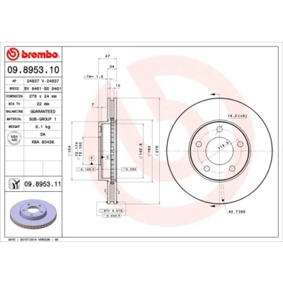 Afbeelding van Brembo Remschijf 09.8953.11