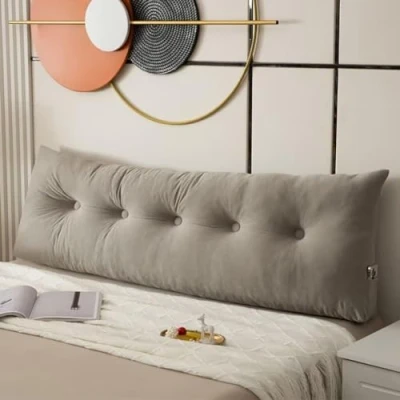 Afbeelding van GeRRiT Rugleuningskussen voor op bed, twin /kingsize/queensize, wigkussen zitten in het hoofdeinde van kussen met zijzakken, rugsteun, lang (grijs, 180 x 40 12 cm)