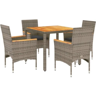 Afbeelding van vidaXL 5 delige Tuinset met kussens poly rattan en acaciahout grijs