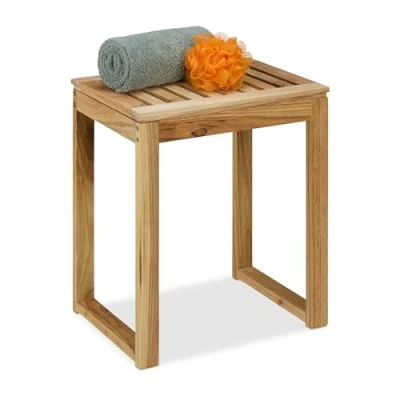 Afbeelding van Relaxdays houten krukje badkamer 46 cm hoog