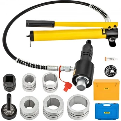 Afbeelding van VEVOR hydraulische expander voor uitlaatpijpen, maten 1 5/8 inch tot 4 1/4 inch, 10 T slangspanner met matrijzen en 2 opbergkoffers autoreparatie