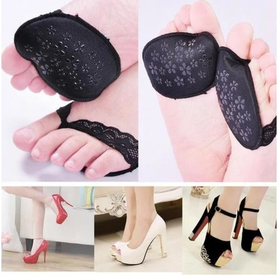 Afbeelding van Antislip Voorvoet Inlegzolen Hakken bescherming Teen Beschermer Kussen Anti slip sokken Pads zwart one size