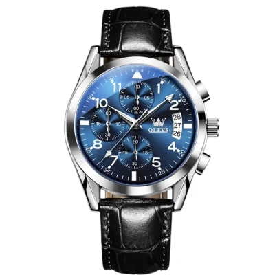 Afbeelding van Olevs Luxe herenhorloge Zilver en Blauw