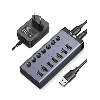 Afbeelding van Ugreen multifunctionele HUB 7in1 USB Type C 7x A 3.0 PD DC 12V grijs (CM481)