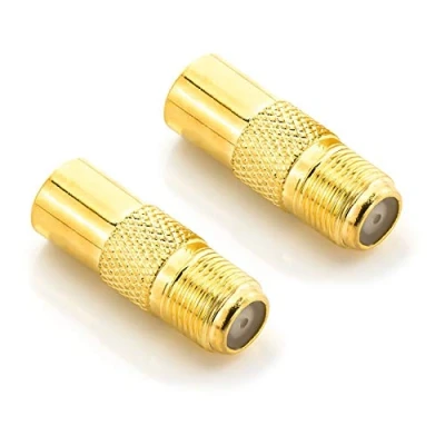 Afbeelding van deleyCON SAT Antenne Adapter Coaxkabel Naar TV Stekkeradapter F Bus IEC Stekker Koppeling Verbinder 2 Stuks Verguld